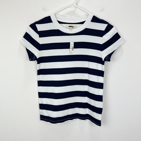 Madewell Supima Cotton Rib Tee Shirt Striped Nautical  Retro Classic XS NWT - Picture 3 of 9
